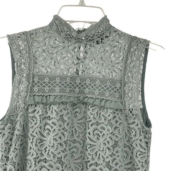 Green Lace Dress High Neck Bohemian Victorian Mini Sleeveless Jodi Kristopher XS - Picture 4 of 8
